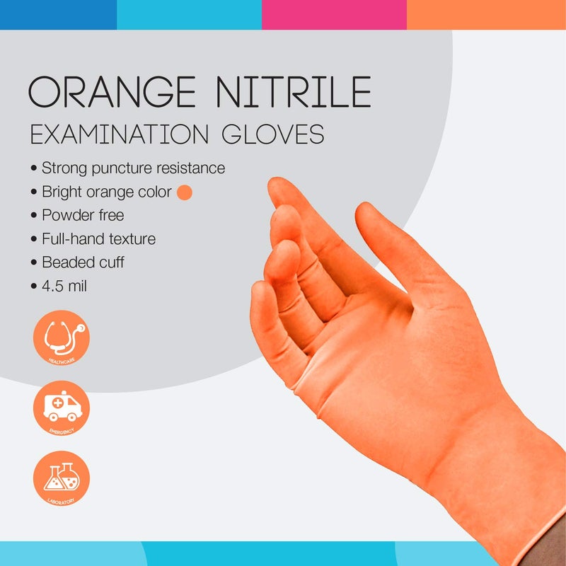ASAP Orange Nitrile Gloves - Latex and Powder Free Examination Gloves - Disposable, Medical and Food Safe Orange Nitrile Powder Free Gloves - 4.5 Mil Nitrile Gloves Large - Pack of 100 - Image 2